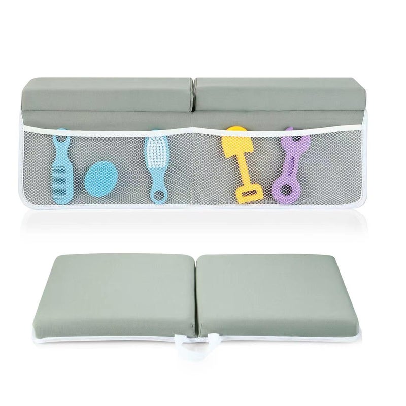 PandaEar Baby Bath Kneeler & Elbow Rest Pad, Comfortable Non-Slip Kneeling Mat Cushion with Toy Organizer Storage Pockets, Foldable Foam Mat for Toddler Bathroom Bathing Time (Grey) - Image 1